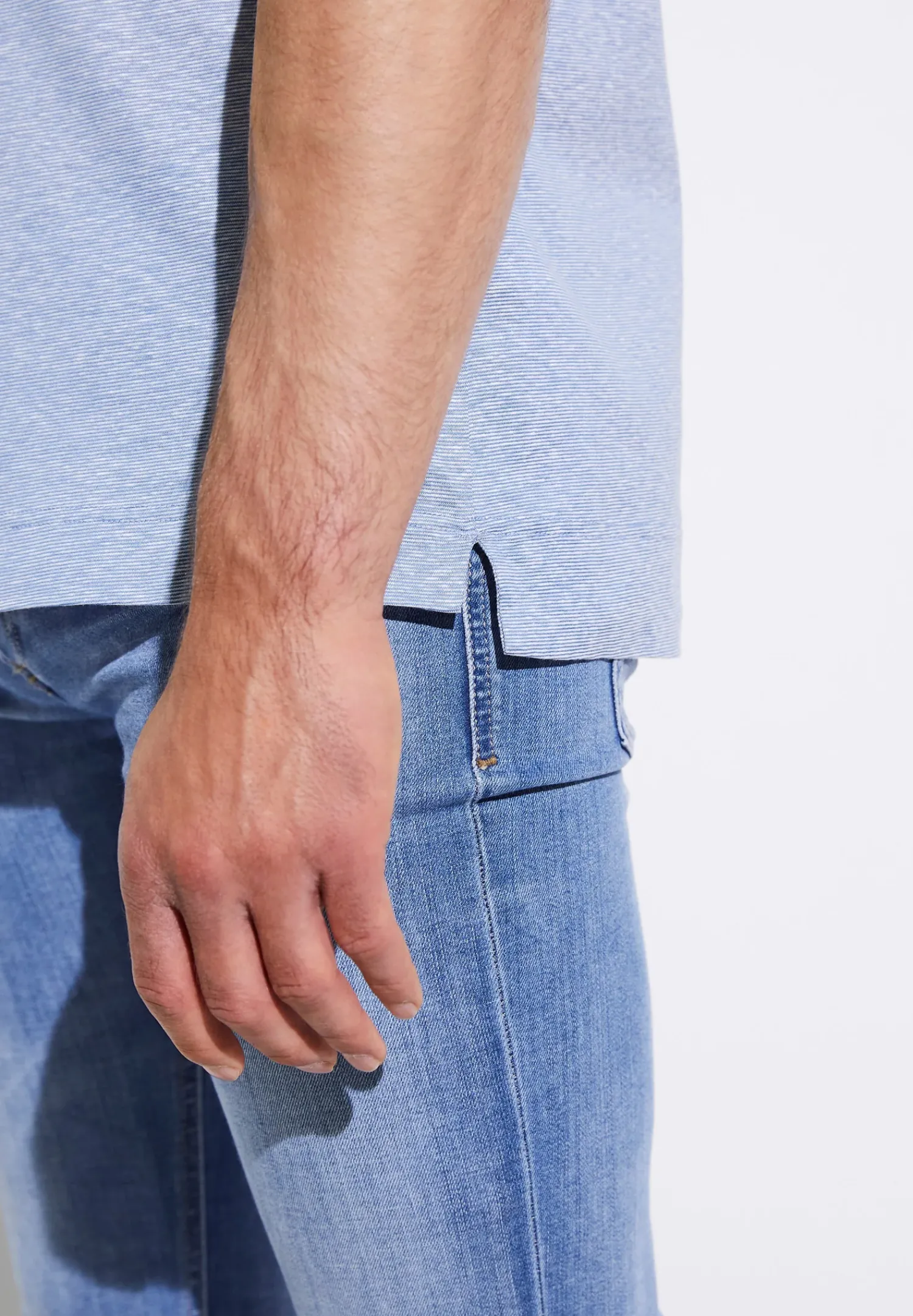 Zimmerli T-Shirts>Cotton/Linenstripes Shirtkurzarm-Lightblue