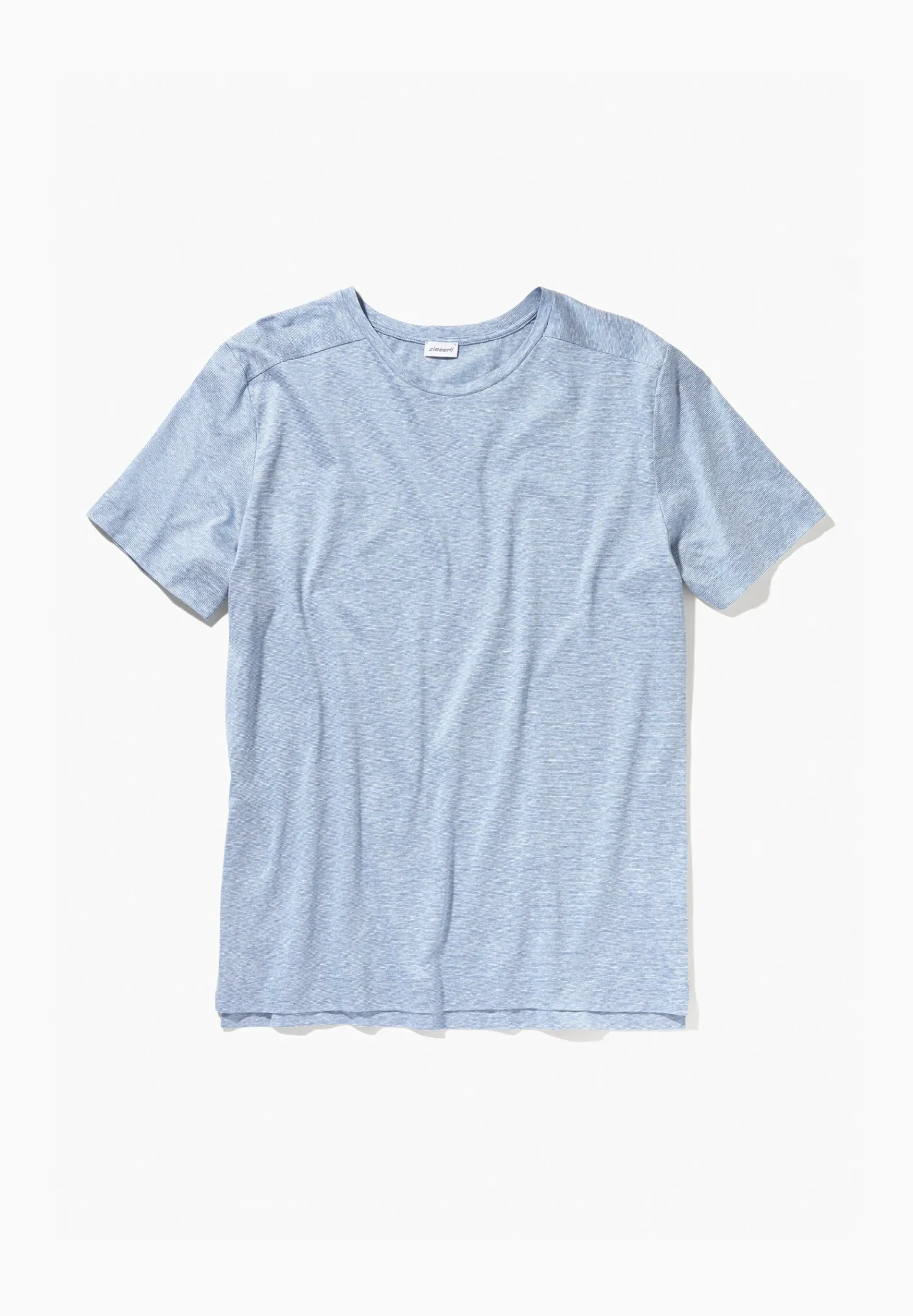 Zimmerli T-Shirts>Cotton/Linenstripes Shirtkurzarm-Lightblue