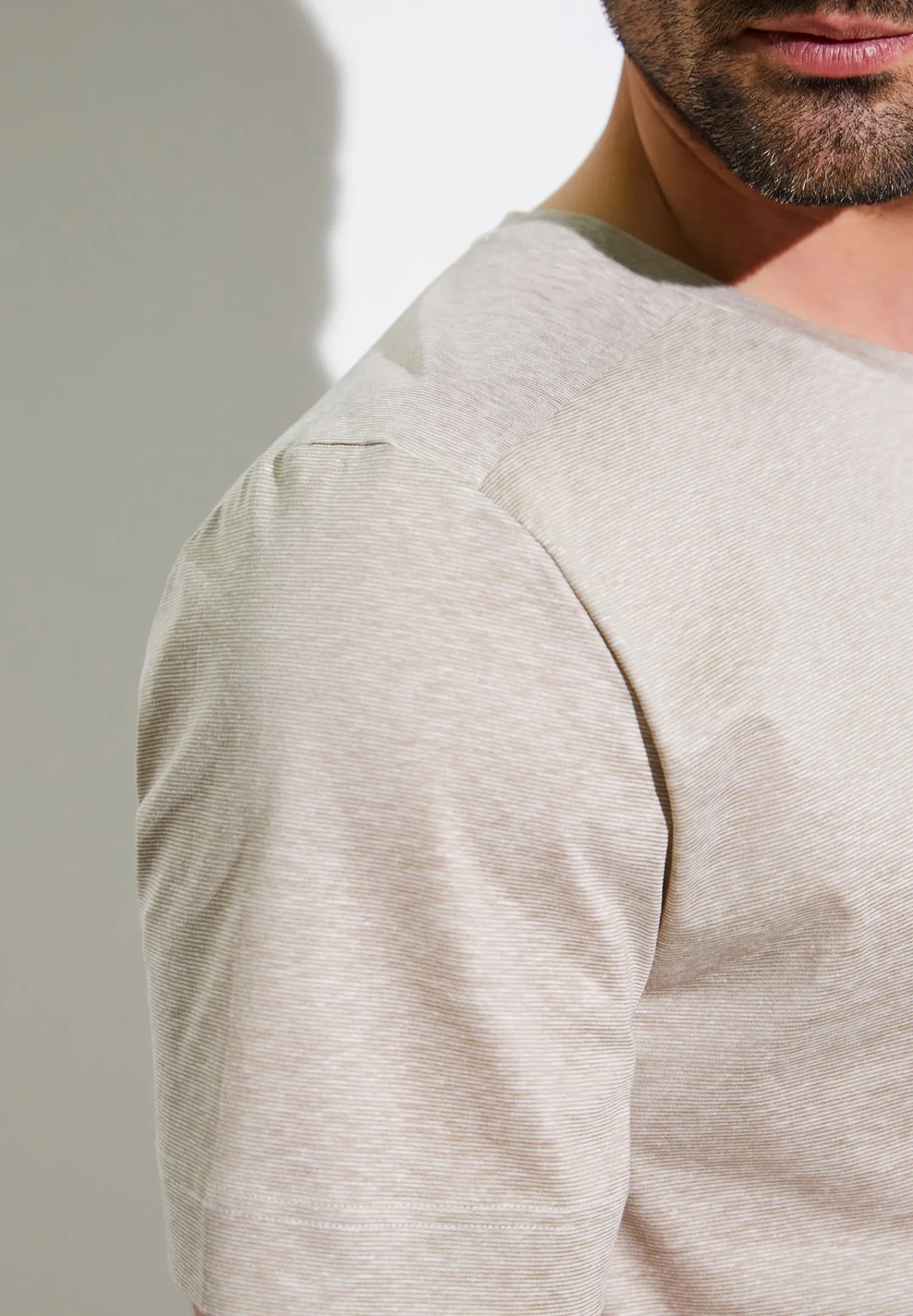 Zimmerli T-Shirts>Cotton/Linenstripes Shirtkurzarm-Sand