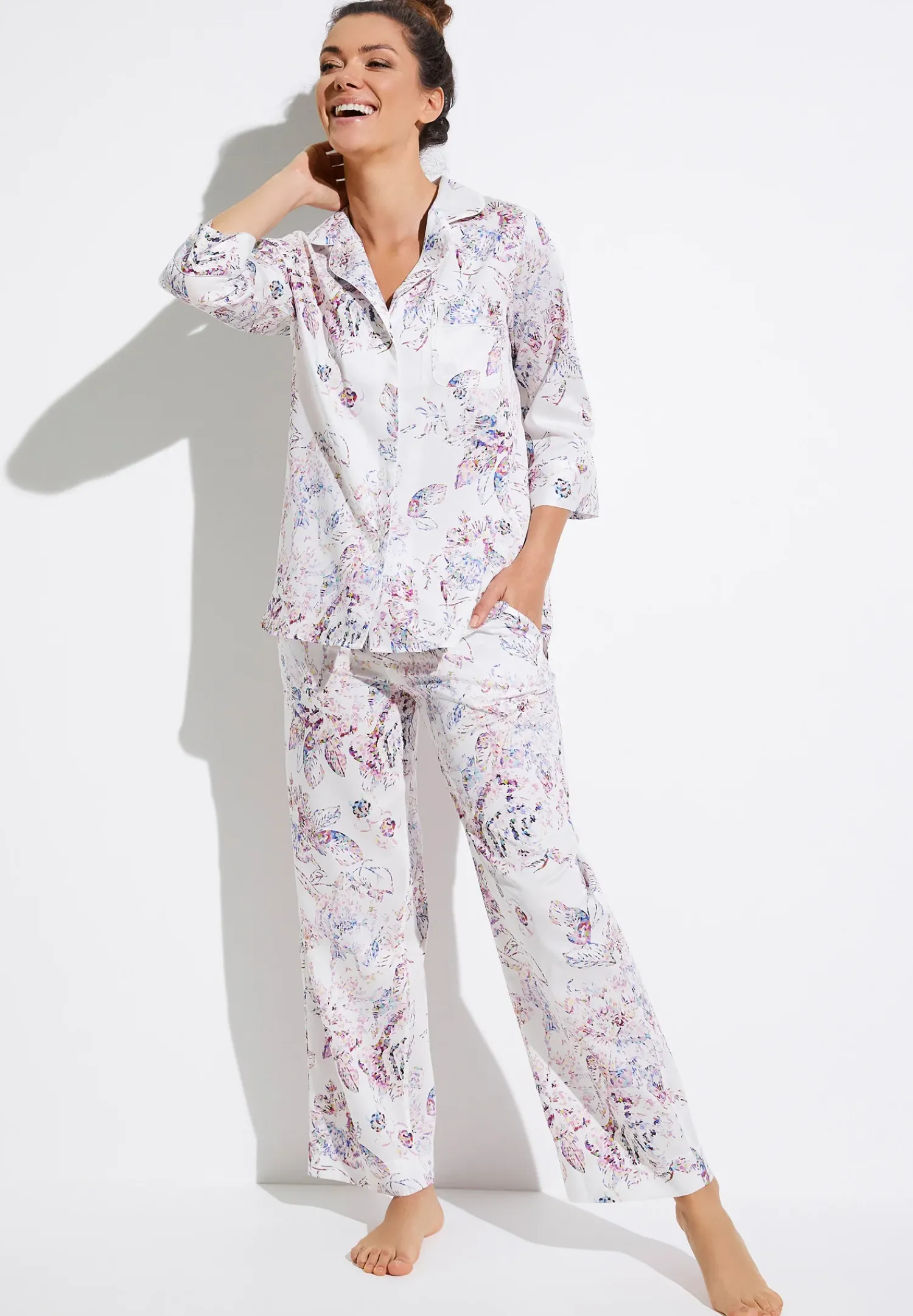 Zimmerli Pyjamas>Cottonsateenprint Armel-Pixelflowers