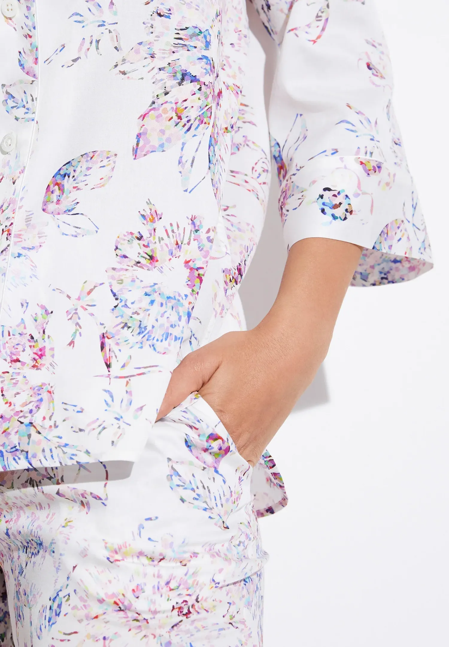Zimmerli Pyjamas>Cottonsateenprint Armel-Pixelflowers