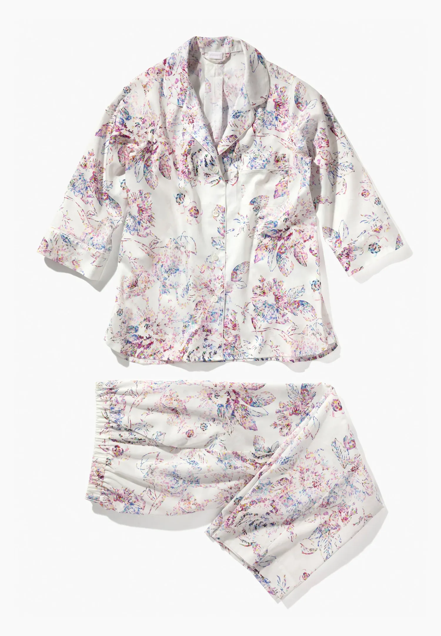 Zimmerli Pyjamas>Cottonsateenprint Armel-Pixelflowers