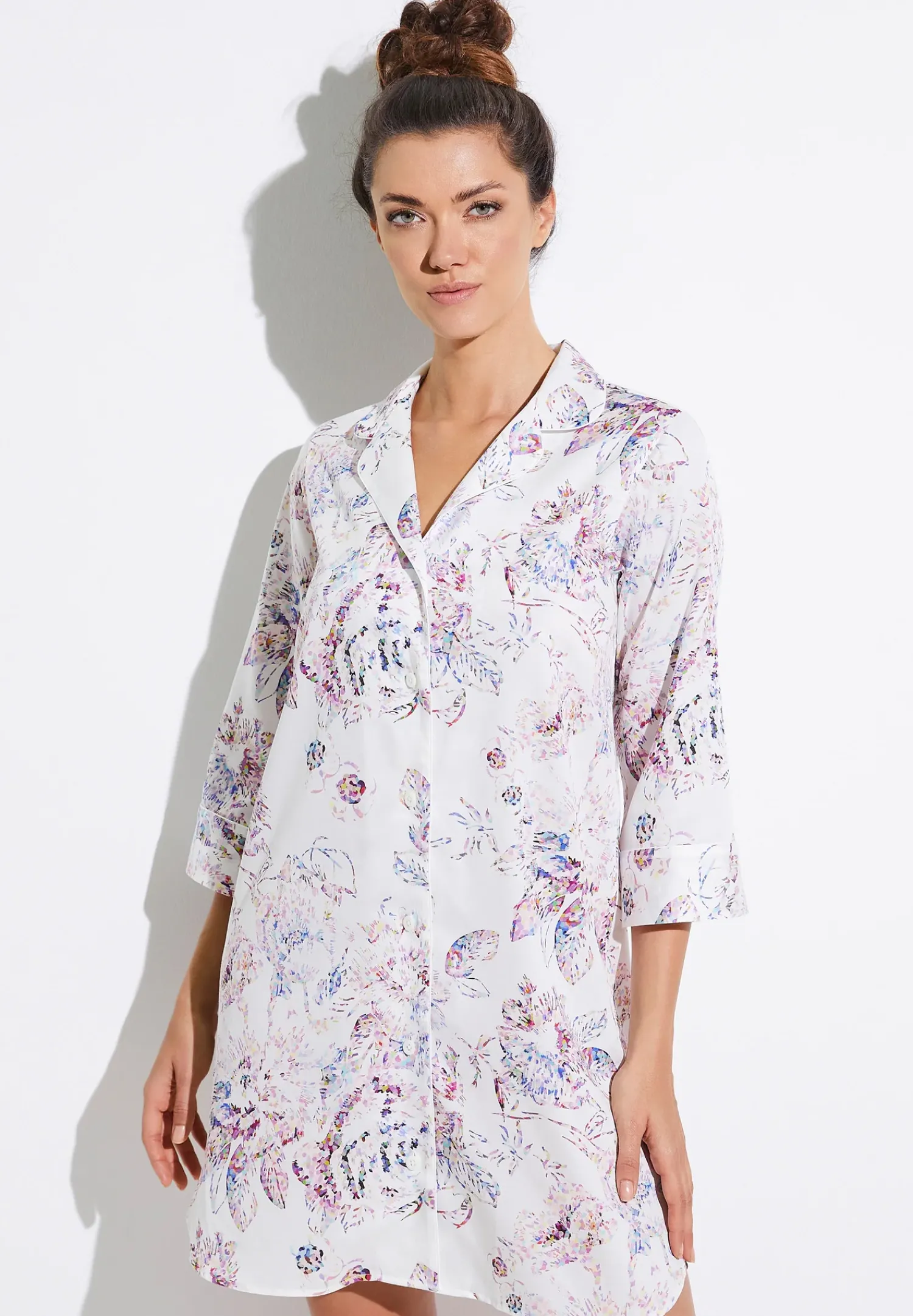 Zimmerli Nachthemden>Cottonsateenprint Armel-Pixelflowers