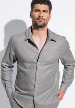 Zimmerli Langarm Shirts>Linenblend Greystone