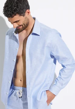 Zimmerli Langarm Shirts>Linenblend Lightblue