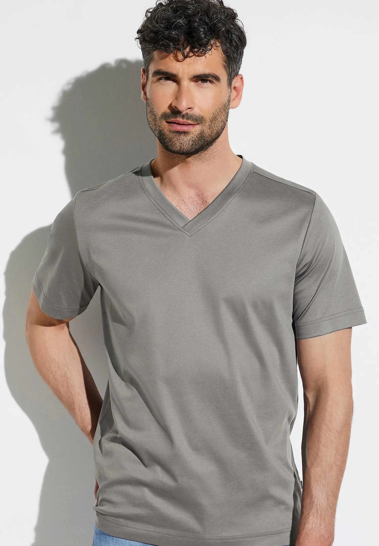 Zimmerli T-Shirts>Supremegreencotton Shirtkurzarmv-Ausschnitt-Grey
