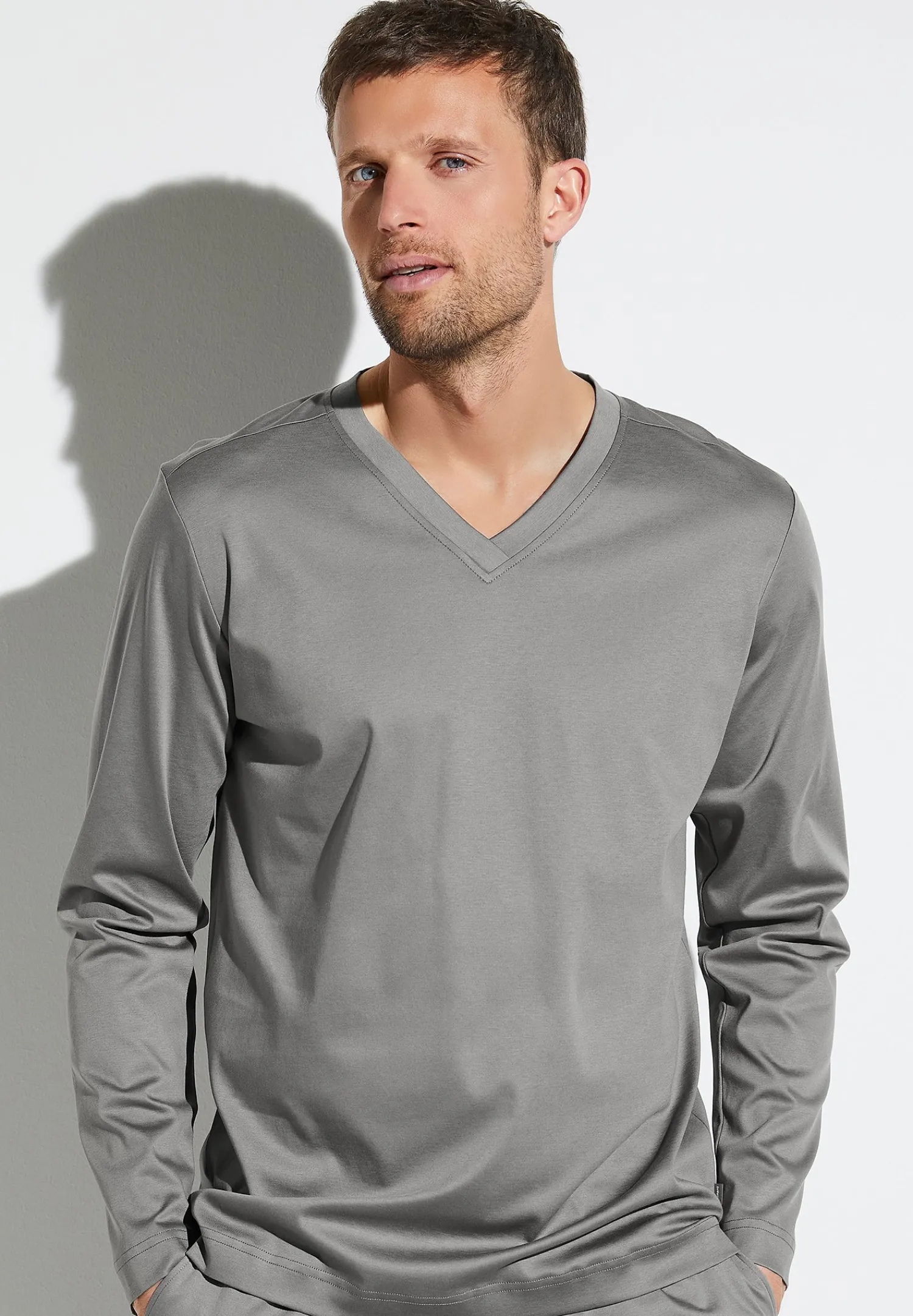 Zimmerli T-Shirts>Supremegreencotton Shirtlangarmv-Ausschnitt-Grey