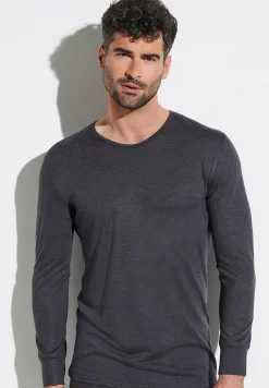 Zimmerli T-Shirts>Wool&Silk Shirtlangarm-Charcoal