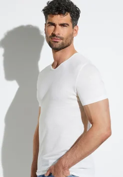 Zimmerli T-Shirts>Wool&Silk Shirtkurzarm-Ecru