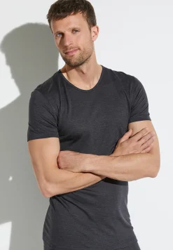 Zimmerli T-Shirts>Wool&Silk Shirtkurzarm-Charcoal